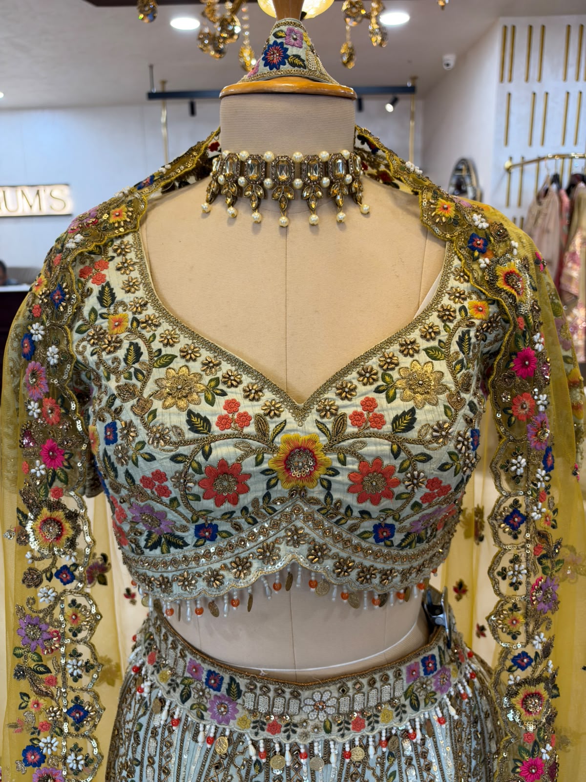 Pastel Blue Multicolored Floral Embroidered Lehenga Set
