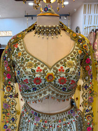 Pastel Blue Multicolored Floral Embroidered Lehenga Set