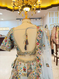 Grey Silk & Net Resham & Mirror-Work Anarkali Suit Set