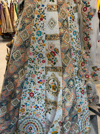 Grey Silk & Net Resham & Mirror-Work Anarkali Suit Set