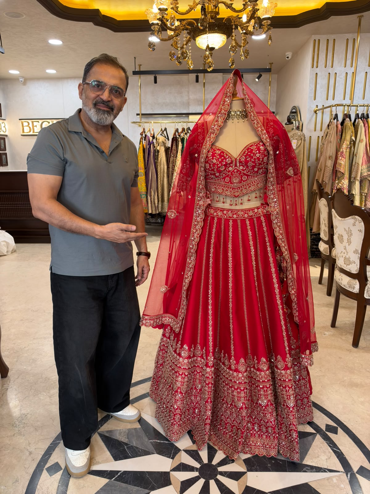 Red & Gold Embroidered Bridal Lehenga Set