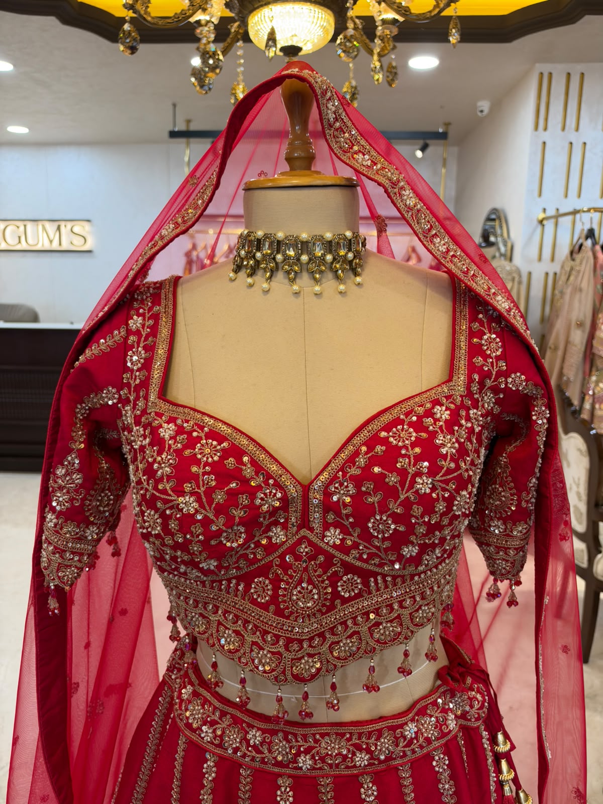 Red & Gold Embroidered Bridal Lehenga Set