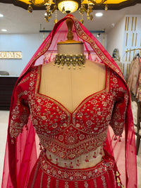 Red & Gold Embroidered Bridal Lehenga Set
