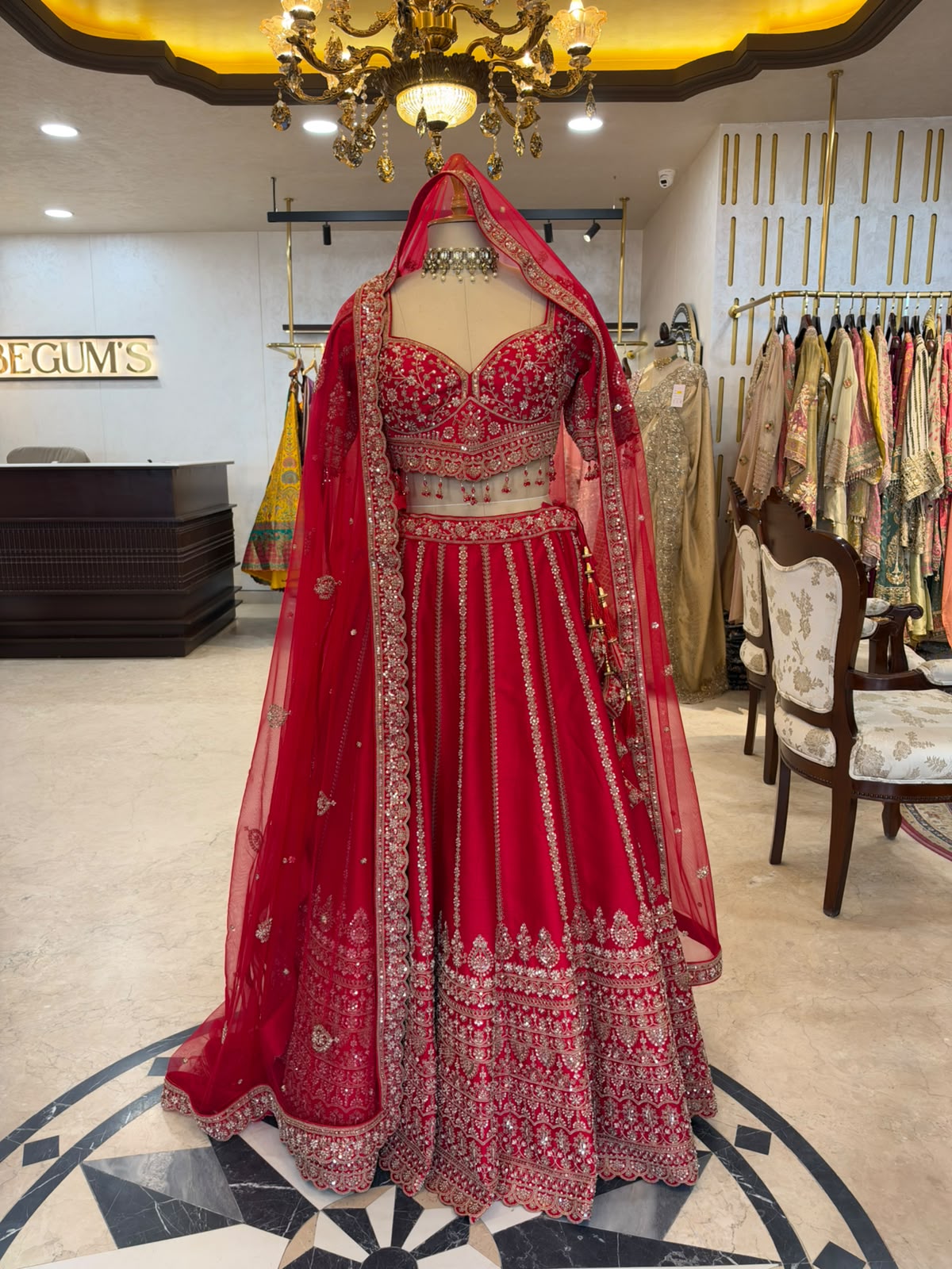 Red & Gold Embroidered Bridal Lehenga Set