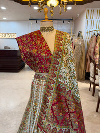 Ivory & Deep Maroon Satin Silk Meenakari Saree Set