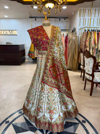 Ivory & Deep Maroon Satin Silk Meenakari Saree Set