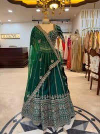 Emerald Green Maheshwari Silk & Net Embroidered Anarkali Suit