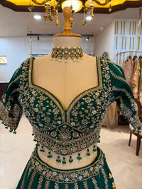 Emerald Green Maheshwari Silk & Net Embroidered Anarkali Suit