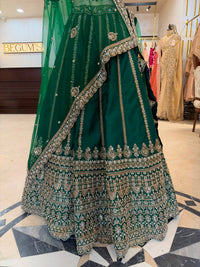 Emerald Green Maheshwari Silk & Net Embroidered Anarkali Suit