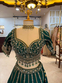 Emerald Green Maheshwari Silk & Net Embroidered Anarkali Suit