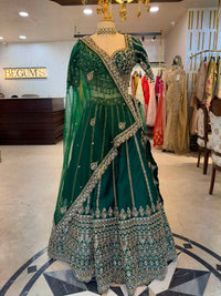 Emerald Green Maheshwari Silk & Net Embroidered Anarkali Suit