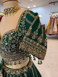 Emerald Green Maheshwari Silk & Net Embroidered Anarkali Suit