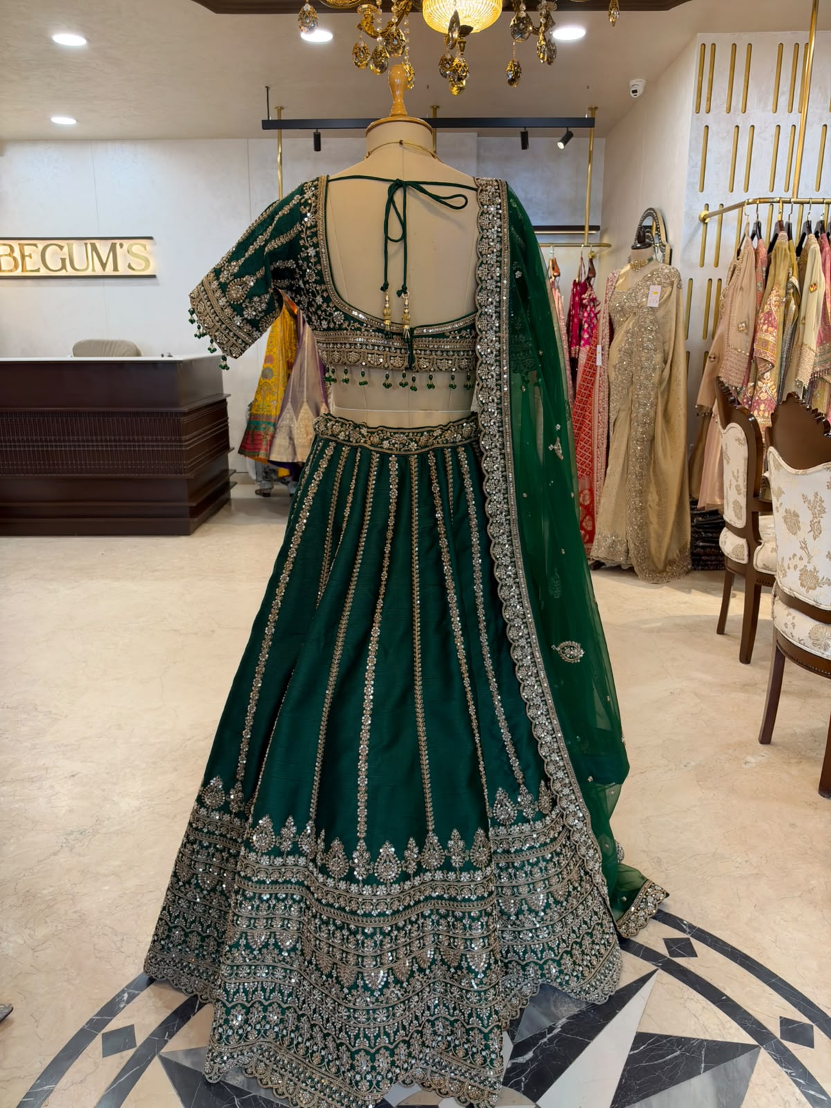 Emerald Green Maheshwari Silk & Net Embroidered Anarkali Suit