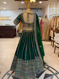 Emerald Green Maheshwari Silk & Net Embroidered Anarkali Suit