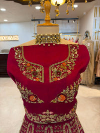 Deep Maroon Pure Raw Silk & Net Bridal Anarkali Suit Set