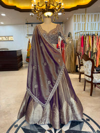Taupe & Deep Mauve Embroidered Lehenga Set