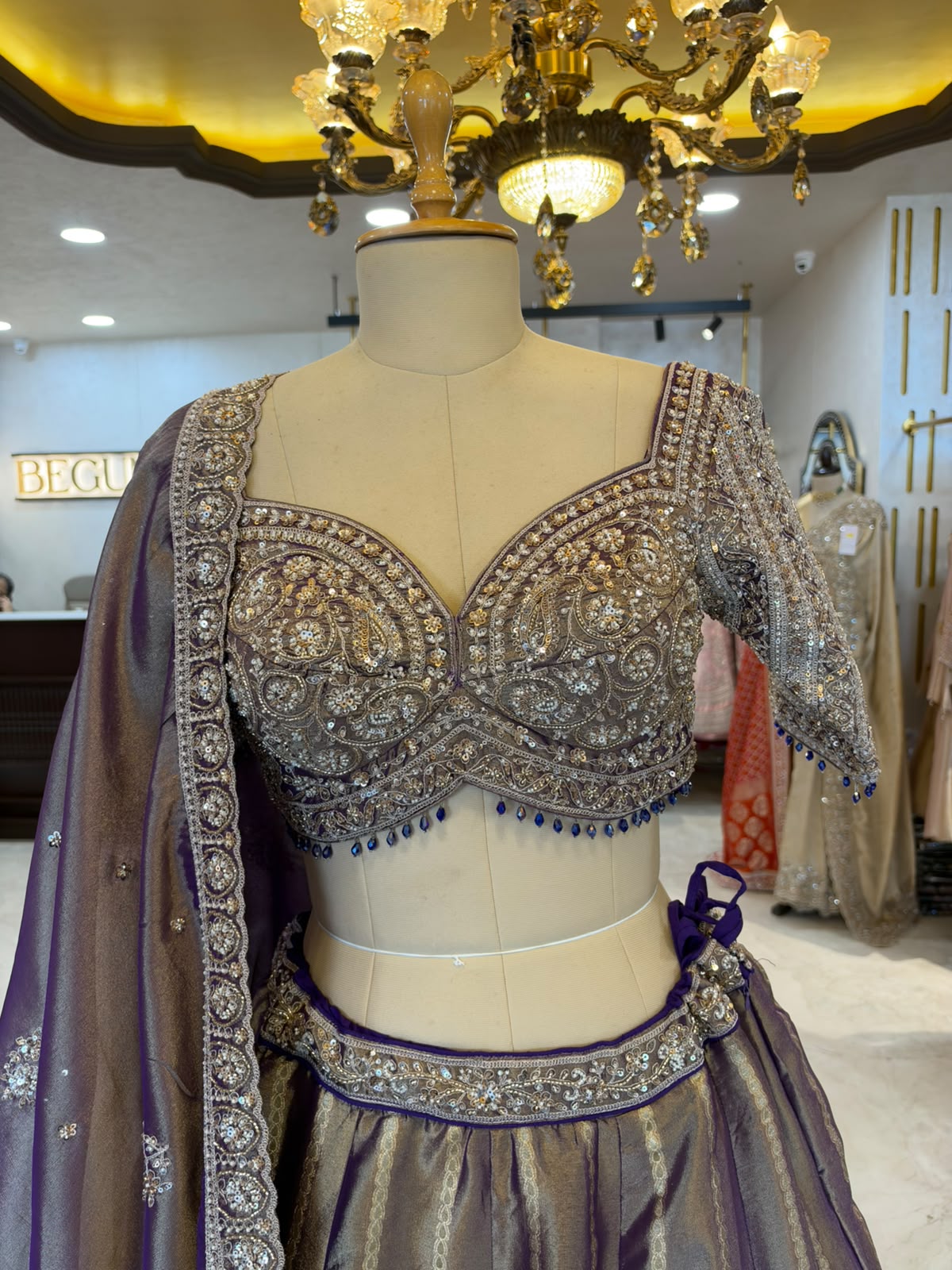 Taupe & Deep Mauve Embroidered Lehenga Set