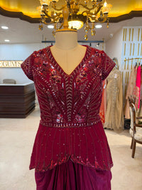 Wine Maroon Sequin Peplum Suit Set