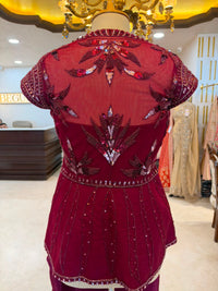 Wine Maroon Sequin Peplum Suit Set