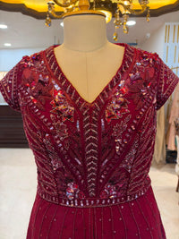 Wine Maroon Sequin Peplum Suit Set