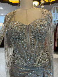 Silver-Grey Embellished Corset Saree Set