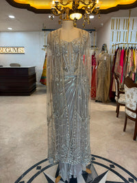 Silver-Grey Embellished Corset Saree Set