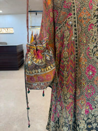 Grey, Pink & Orange Embroidered Farshi Salwar Suit Set