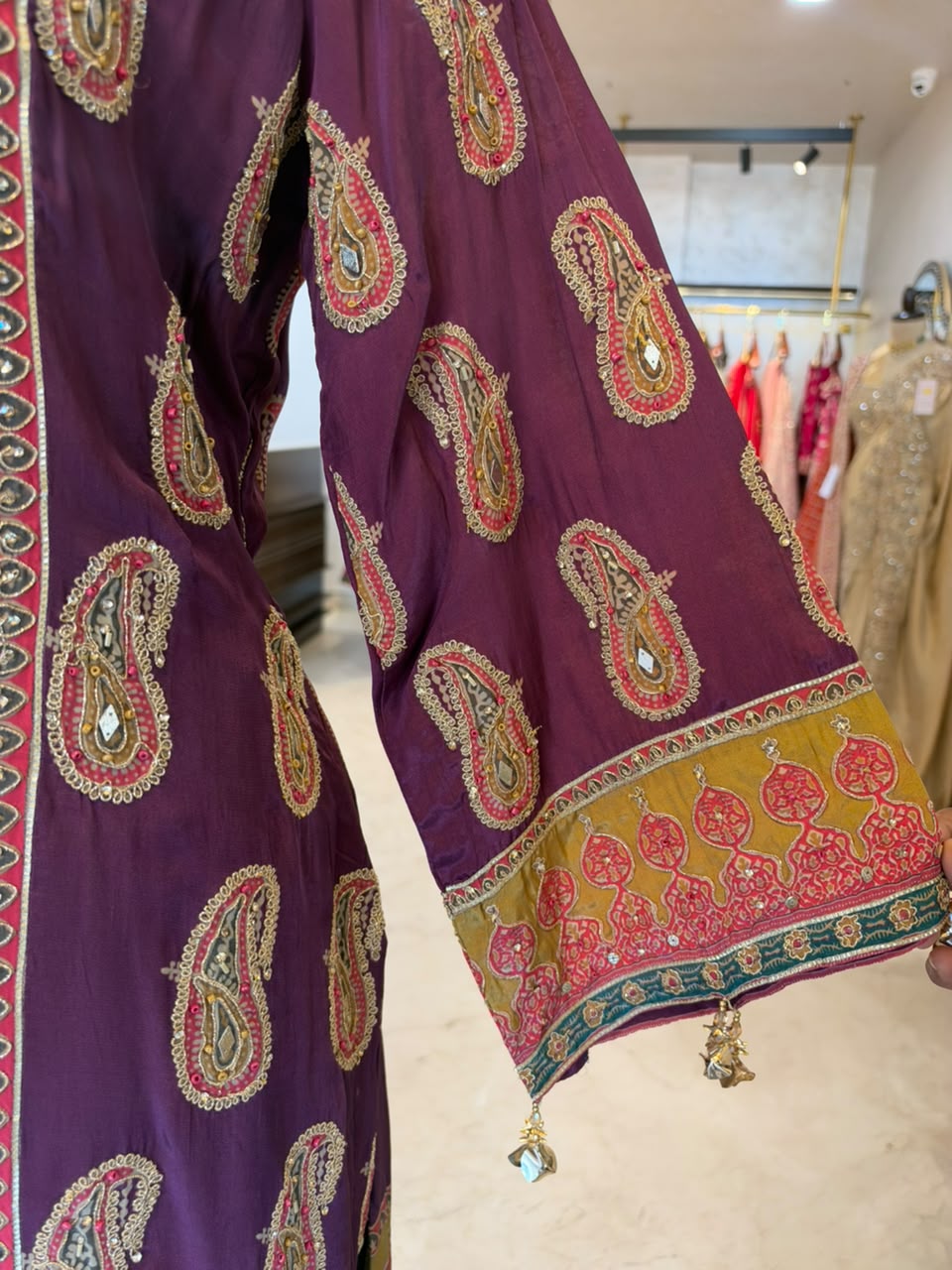 Purple & Teal Embroidered Farshi Salwar Suit Set