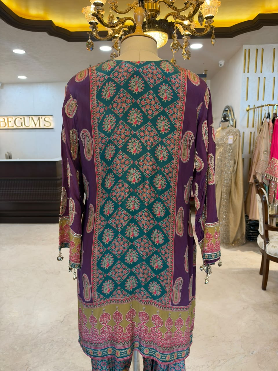 Purple & Teal Embroidered Farshi Salwar Suit Set