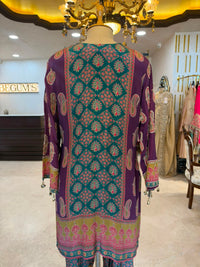 Purple & Teal Embroidered Farshi Salwar Suit Set