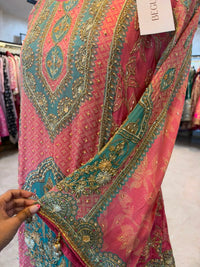 Pink & Teal Embroidered Farshi Salwar Suit Set
