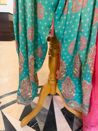 Pink & Teal Embroidered Farshi Salwar Suit Set