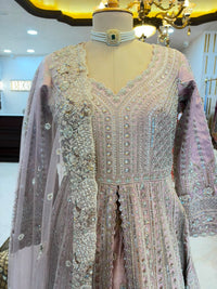 Dusty Pink Embroidered Anarkali & Lehenga Set