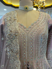 Dusty Pink Embroidered Anarkali & Lehenga Set