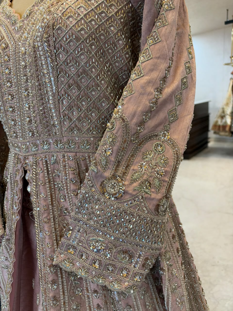 Dusty Pink Embroidered Anarkali & Lehenga Set