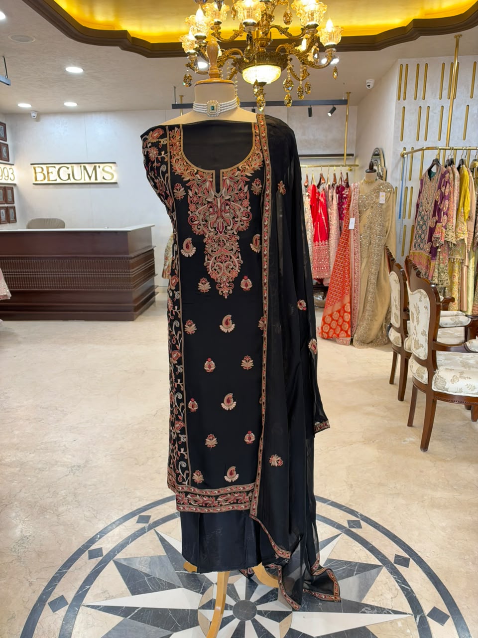 Black Floral Embroidered Festive Suit Set