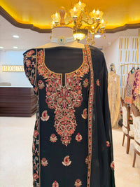 Black Floral Embroidered Festive Suit Set