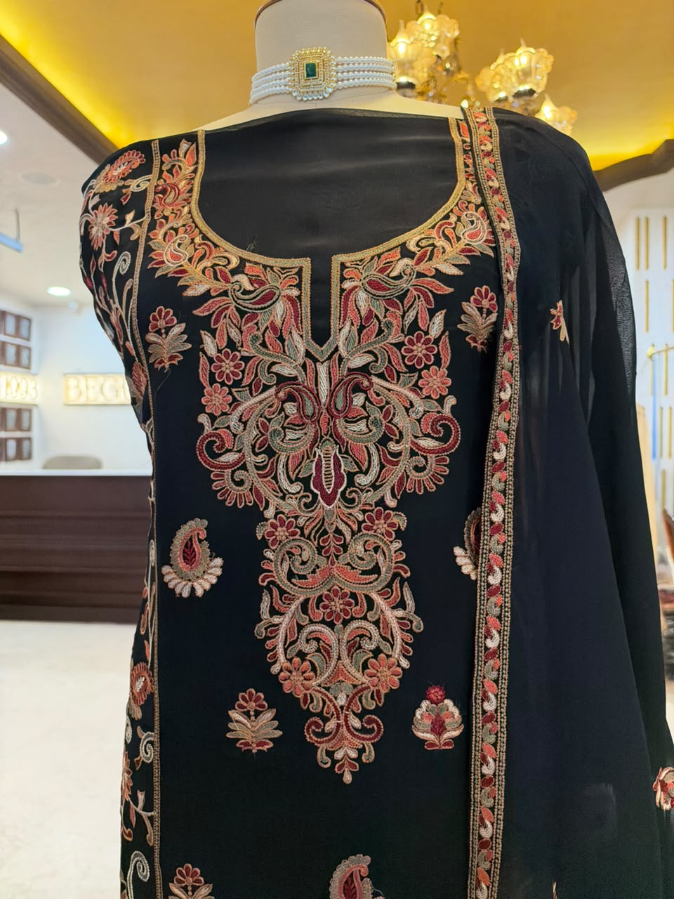 Black Floral Embroidered Festive Suit Set