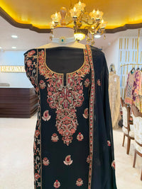 Black Floral Embroidered Festive Suit Set