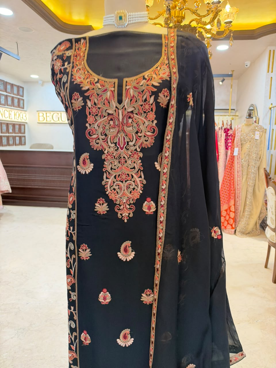 Black Floral Embroidered Festive Suit Set