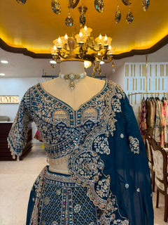 Peacock Blue Maheshwari Silk Embroidered Bridal Lehenga Set
