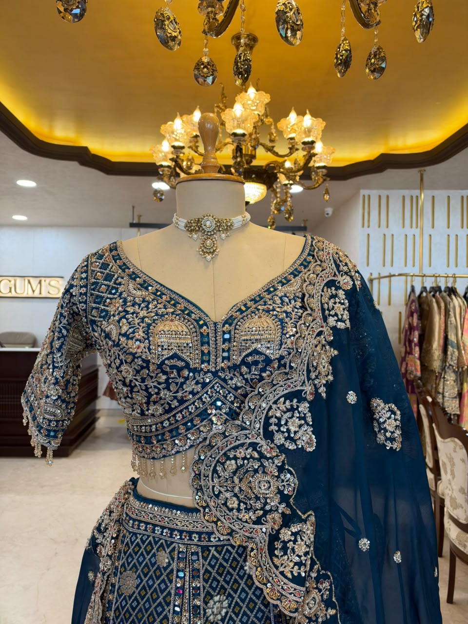 Peacock Blue Maheshwari Silk Embroidered Bridal Lehenga Set
