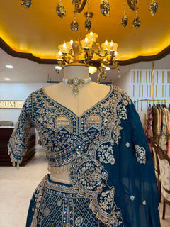 Peacock Blue Maheshwari Silk Embroidered Bridal Lehenga Set