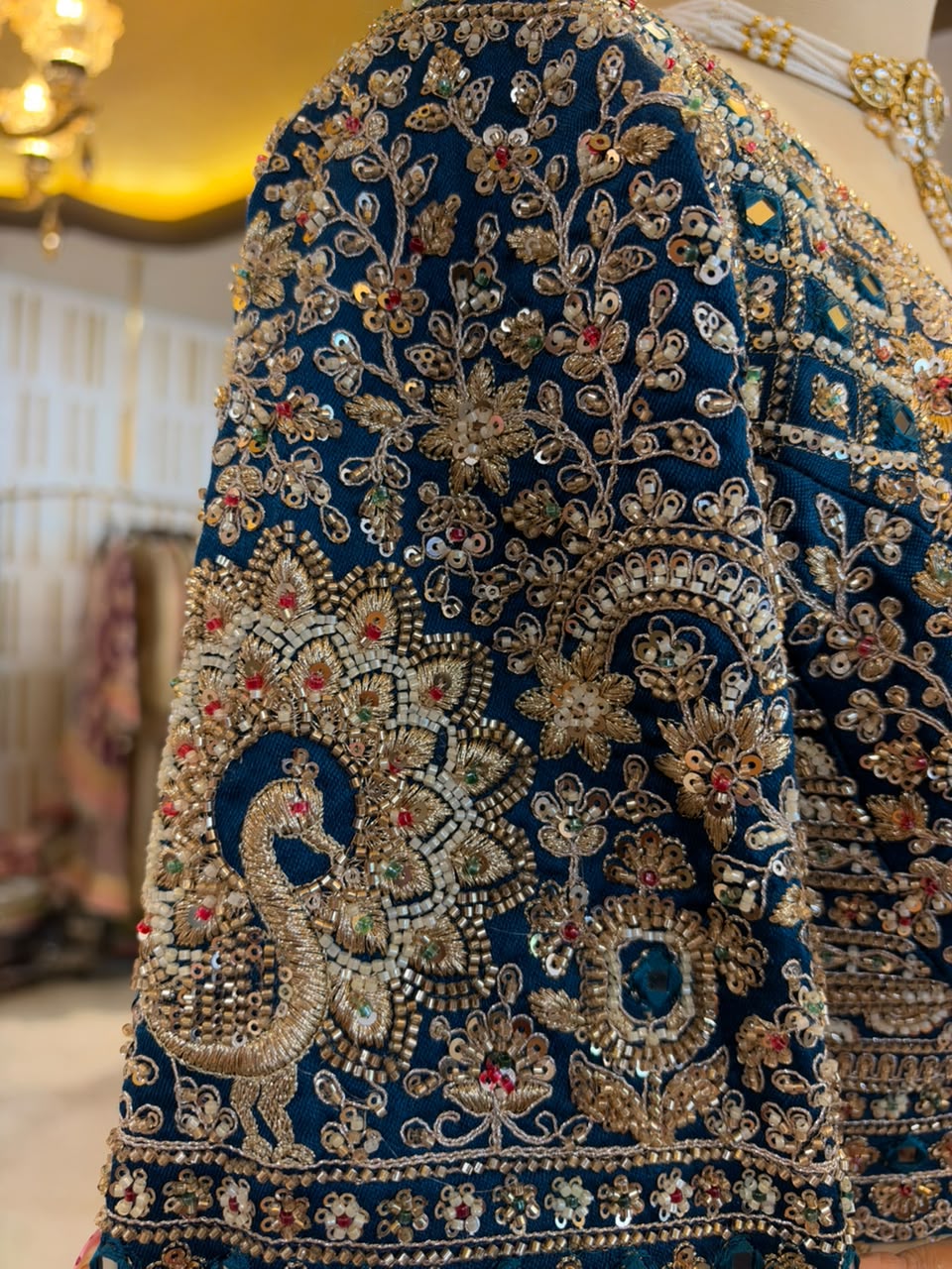 Peacock Blue Maheshwari Silk Embroidered Bridal Lehenga Set