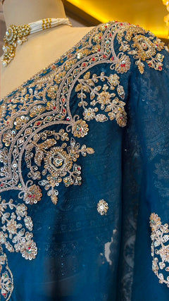 Peacock Blue Maheshwari Silk Embroidered Bridal Lehenga Set