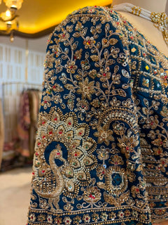 Peacock Blue Maheshwari Silk Embroidered Bridal Lehenga Set