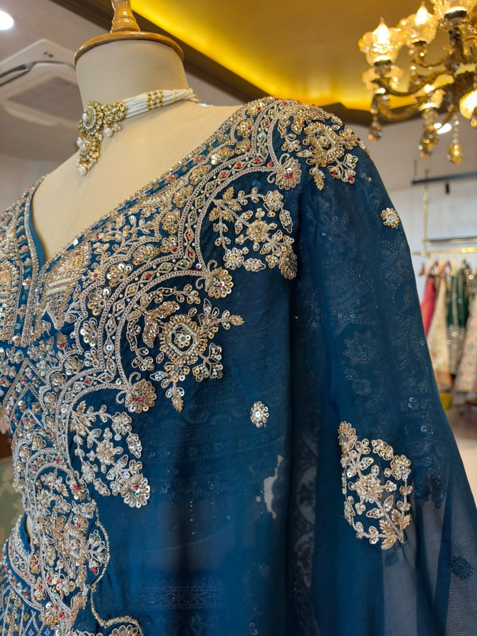 Peacock Blue Maheshwari Silk Embroidered Bridal Lehenga Set