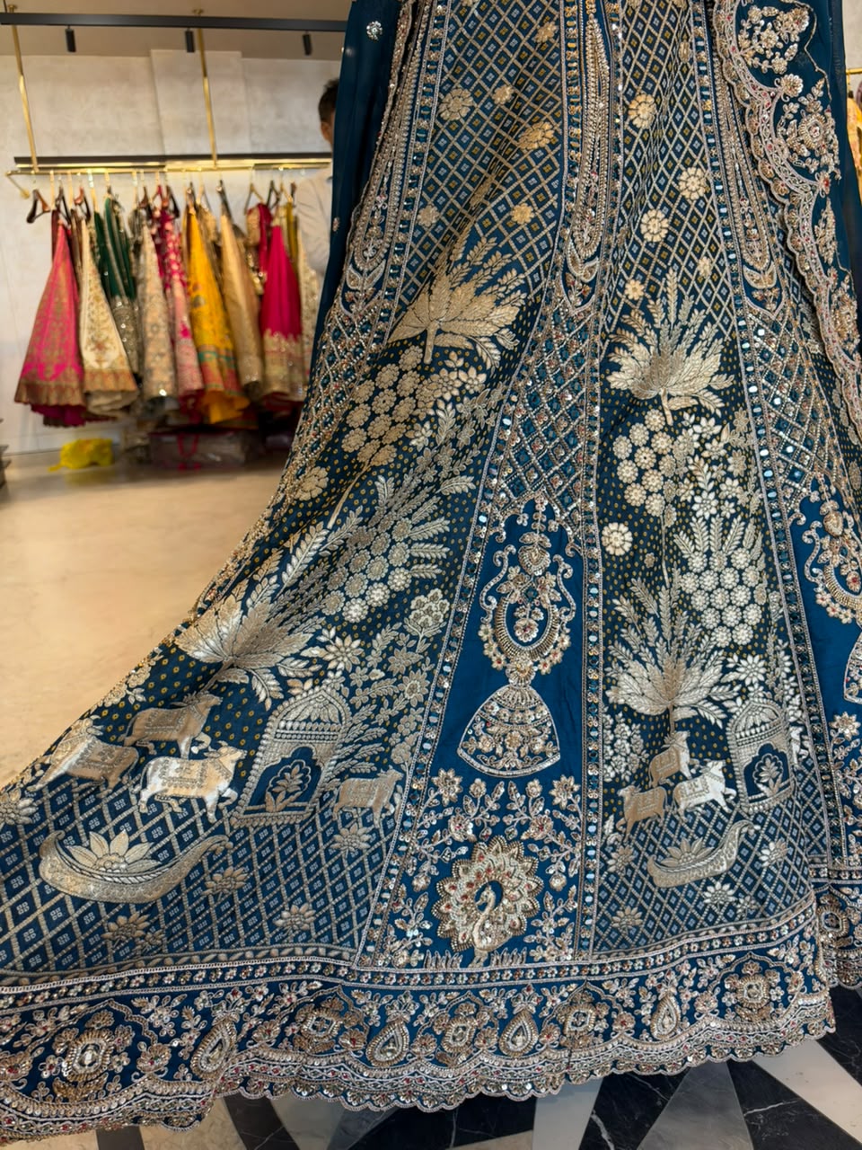 Peacock Blue Maheshwari Silk Embroidered Bridal Lehenga Set