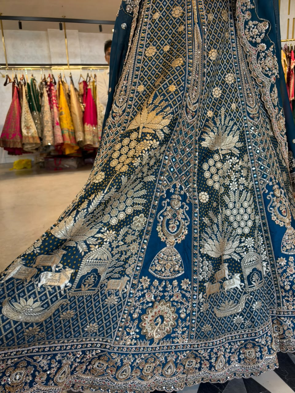 Peacock Blue Maheshwari Silk Embroidered Bridal Lehenga Set