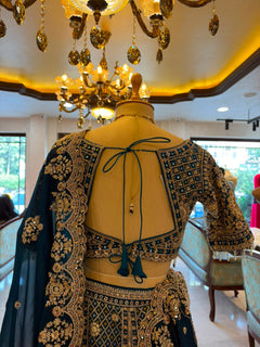 Peacock Blue Maheshwari Silk Embroidered Bridal Lehenga Set